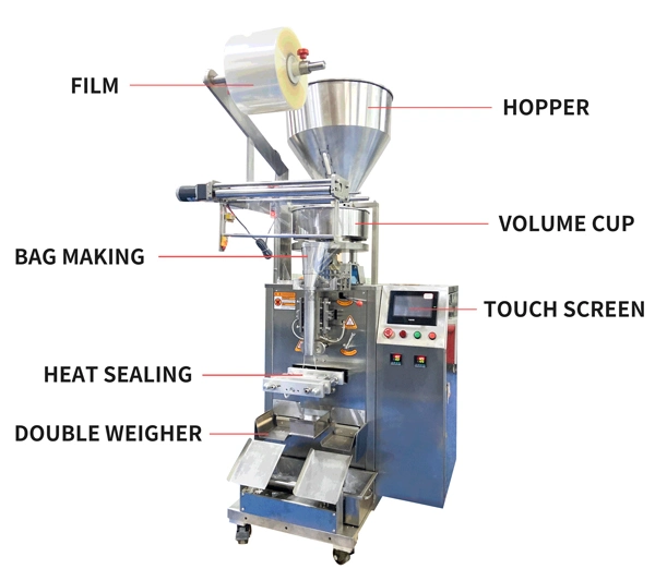 Automatic Vertical Granule Snack Salt/Desiccant/Seed/Spice/Sugar/Popcorn/Coffee/Nuts/Peanut/Legume/Dried Fruit Sachet Food Packing Packaging Filling Machine